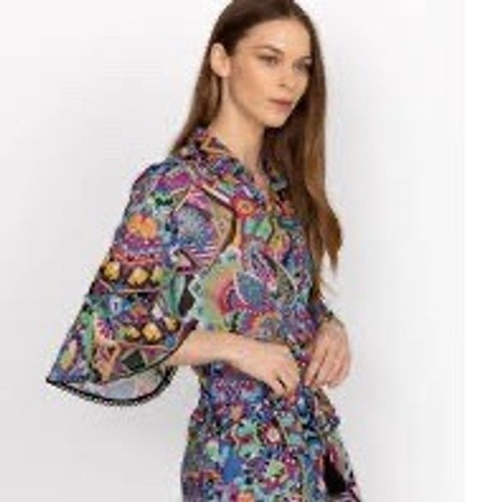 Johnny Was Demarne Ruffle Sleeve Tunic Multicolor Print Size Medium - Picture 5 of 9